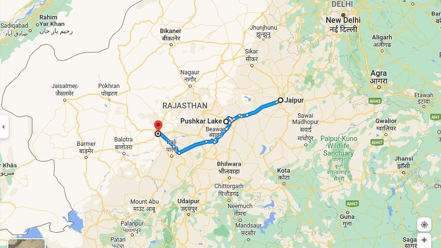 Jaipur to Pushkar Distance