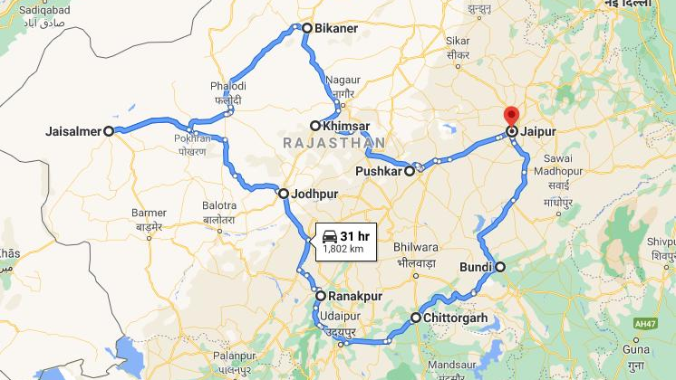 Pushkar to Ranthambore Distance