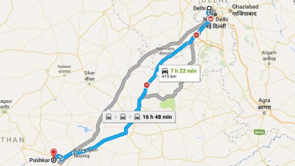 Delhi to Pushkar Distance